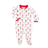 Candy Canes Zipper Footie in White