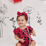 Moonlit Blooms Ruffle Sleeve Shorty Romper