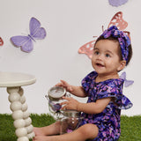 Iridescent Indigo Ruffle Sleeve Shorty Romper