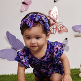 Iridescent Indigo Ruffle Sleeve Shorty Romper