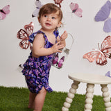 Iridescent Indigo Ruffle Strap Bubble Romper