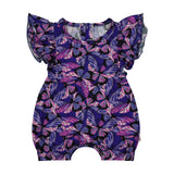 Iridescent Indigo Ruffle Sleeve Shorty Romper