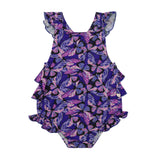 Iridescent Indigo Ruffle Strap Bubble Romper