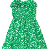 Green Floral Sleeveless Ruffle Dress