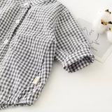 Long Sleeve Plaid Linen Button Down Onesie