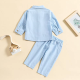 Hemp Cotton Long Sleeve Collar Shirt Pajamas with Pants