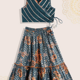 Teal Blue with Gold Floral Lehenga choli