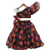 Black & Pink Floral One Shoulder Lehenga choli