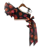 Black & Pink Floral One Shoulder Lehenga choli