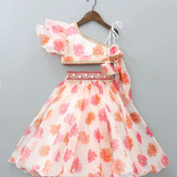 White & Pink Floral One Shoulder Lehenga choli
