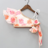 White & Pink Floral One Shoulder Lehenga choli