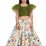 Green & White Leaf Print Lehenga choli