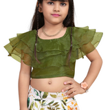 Green & White Leaf Print Lehenga choli