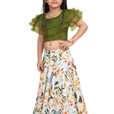 Green & White Leaf Print Lehenga choli