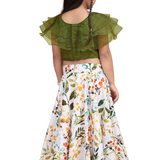 Green & White Leaf Print Lehenga choli