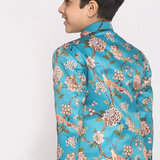 Turquoise Blue Floral Jodhpuri Slim-fit Blazer