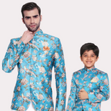 Turquoise Blue Floral Jodhpuri Slim-fit Blazer