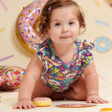 Donut Space Out Ruffle Sleeve Shorty Romper