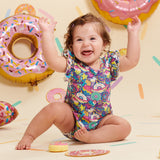 Donut Space Out Ruffle Sleeve Shorty Romper