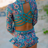 Long sleeve Girls Floral Swimsuit