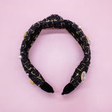 Embellished Knot Headband - Tweed Rhinestone Pearl