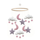 Star/Moon/Cloud Nursery Mobile, Pink/Purple