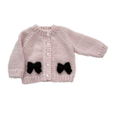 Bow Cardigan, Baby Pink/Black | Kids Sweater