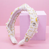 Embellished Knot Headband - Tweed Rhinestone Pearl