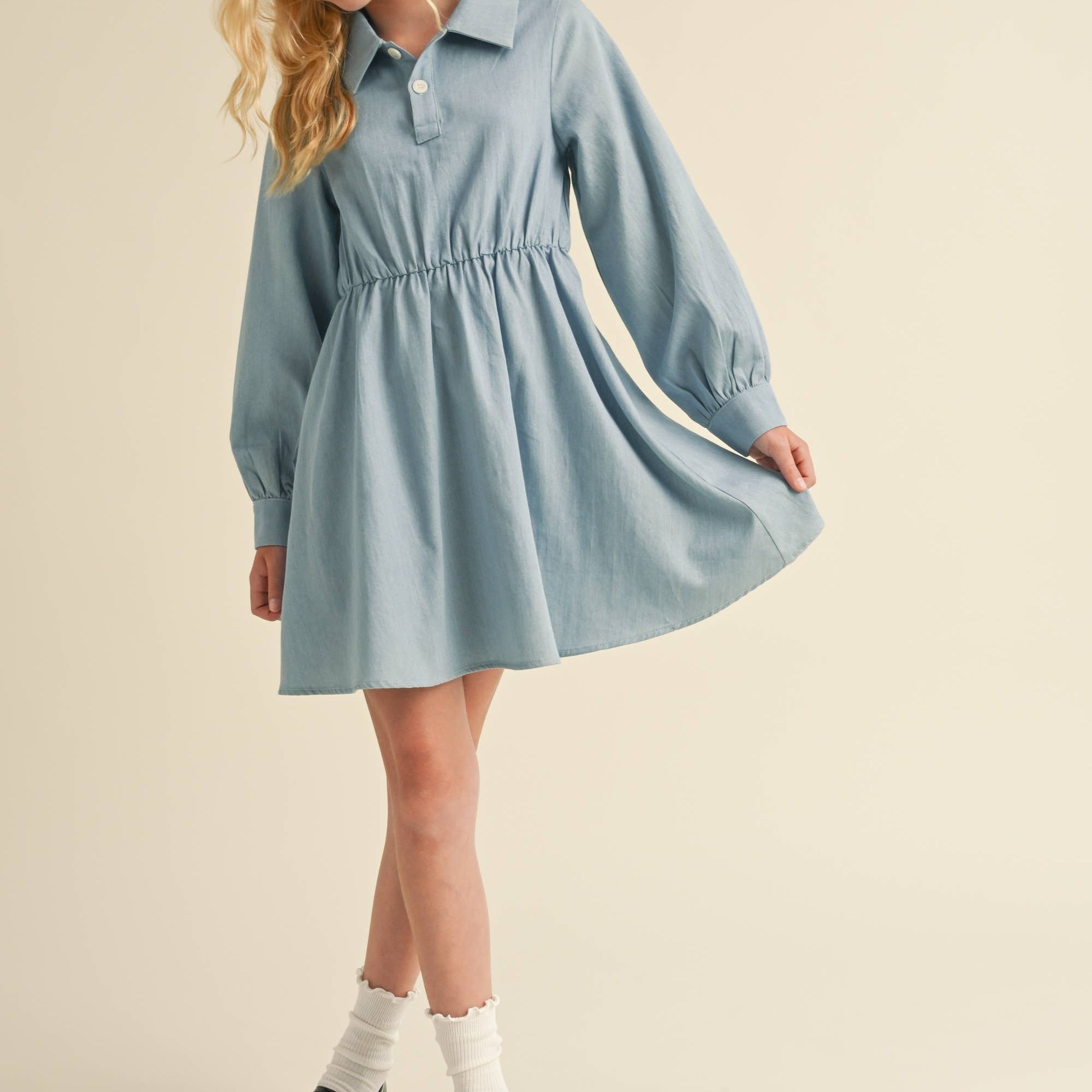 Girls' Long Sleeve Chambray Shirt Dress elebaby Girls' Long Sleeve Chambray Shirt Dress elebaby