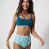 High Waist Green Fern Woman's Reversible Bikini Bottom