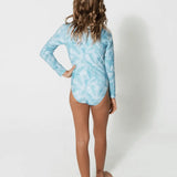 Green Fern Long Sleeved Girls Swimsuit