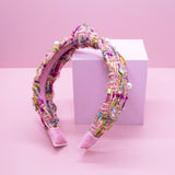 Kids Knot Headband - Embellished Rhinestone Pearl Tweed