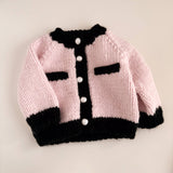 Coco Cardigan, Baby Pink/Black | Kids Pearl Sweater