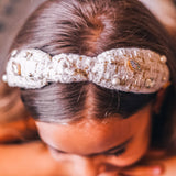 Embellished Knot Headband - Tweed Rhinestone Pearl