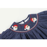 Navy Blue Santa Smocked Dress and Bloomers Set