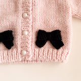 Bow Cardigan, Baby Pink/Black | Kids Sweater