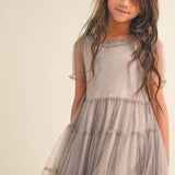 Girls' Elegance Midi Dress with Ruffle Neck & Keyhole Back