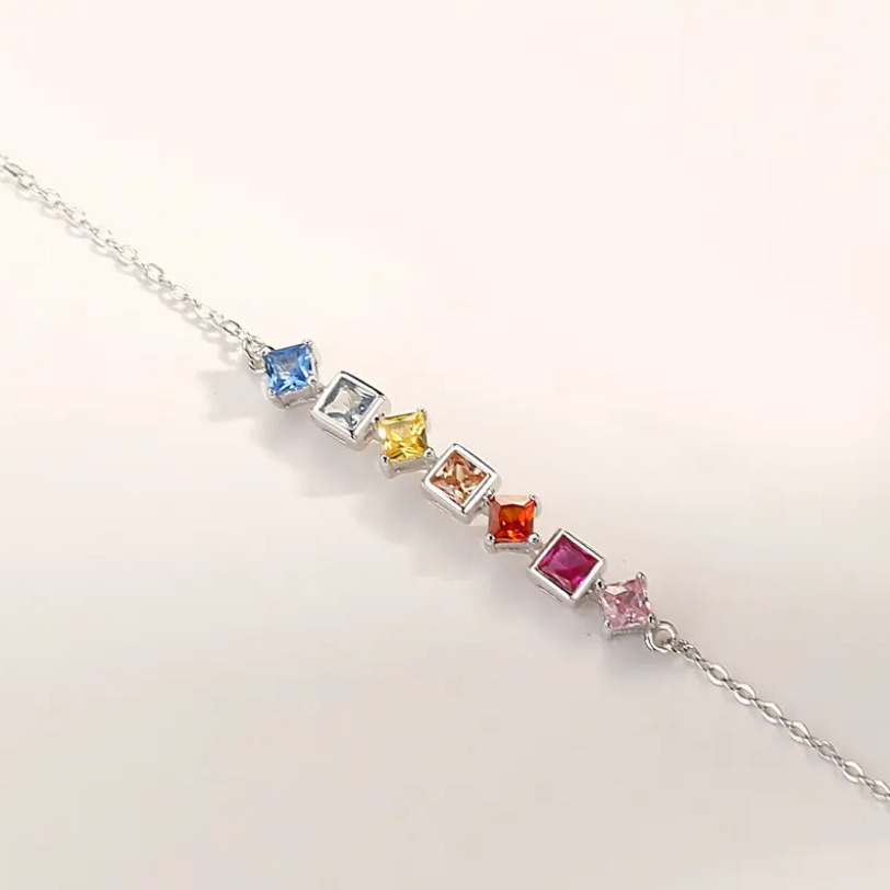 Rainbow Cubic Zirconia Sterling Silver Bracelet