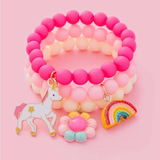 Kids Unicorn Rainbow Beaded Bracelet Trio Set