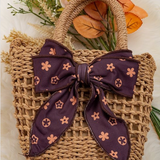 Mini Straw Tote Bag with Brown Star Print Bow