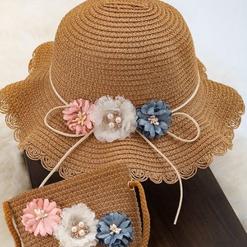 Floppy Straw Hat and Bag Set