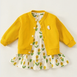 Yellow Flower Dress with Yellow Cardigan