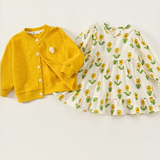 Yellow Flower Dress with Yellow Cardigan