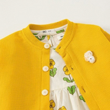 Yellow Flower Dress with Yellow Cardigan