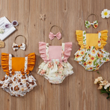 Floral Bowknot Romper with Headband