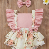 Floral Bowknot Romper with Headband