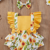 Floral Bowknot Romper with Headband