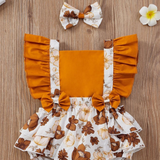 Floral Bowknot Romper with Headband