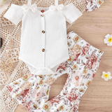 Shoulder Bow Sling Fashion Onesie with Flare Pants and Headband Three Piece Set