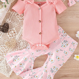 Shoulder Bow Sling Fashion Onesie with Flare Pants and Headband Three Piece Set